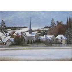 JEAN EVE (French. 1900-1968) "Village Sous La Neige". Signed Jean Eve l/l. Also signed, titled, d...