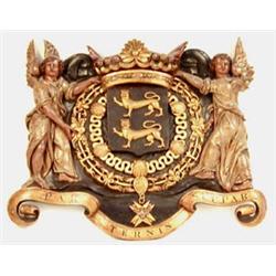 CARVED AND POLYCHROMED WOOD COAT OF ARMS Spanish. 17th/18th Century. The central crest surmounted...