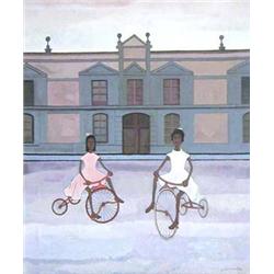 GUSTAVO MONTOYA (Mexican. Born 1905) "Nina?s Con Bicicletas". Signed Gustavo Montoya l/r. Also si...