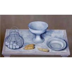 GUSTAVO MONTOYA (Mexican. Born 1905) "Group of Items on Tiled Table". Signed Gustavo Montoya l/r....