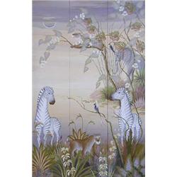 GUSTAVO NOVOA (Chilean. Born 1939) "Jungle Scene". Signed G. Novoa. Three Panel Screen Oil on Boa...