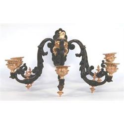 PAIR OF LOUIS XVI STYLE GILT AND PATINATED BRONZE FIVE LIGHT SCONCES French. 19th Century. Each f...