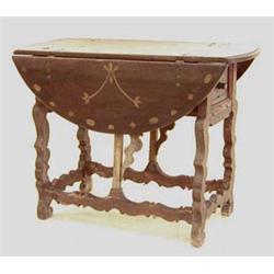 RENAISSANCE INLAID WALNUT DROP LEAF TABLE Flemish. 18th Century. The rectangular top inlaid with...