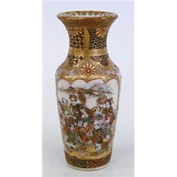 EXQUISITE MINIATURE SATSUMA POTTERY VASE Japanese. Late Meiji Period. Impressed signature. Delica...