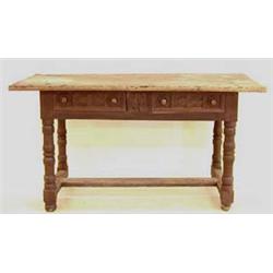 RENAISSANCE STYLE WALNUT WORK TABLE Spanish. 18th/19th Century. The rectangular top above two pan...