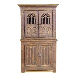 LOUIS XV CARVED OAK SIDE CABINET French. 18th Century. In two parts. The upper with a molded dent...
