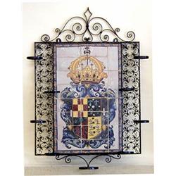 SUPERB WROUGHT IRON AND TILE PLANT HOLDER Spanish. 19th Century. Centered by twenty tiles each pa...