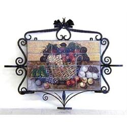 GOOD WROUGHT IRON AND TILE PLANT HOLDER Spanish. 19th Century. The shaped frame composed of scrol...