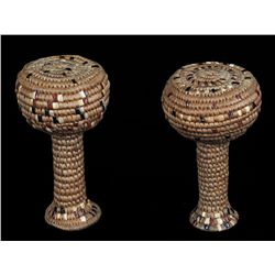 Two Rare Salish Basketry Rattles 5" H. 3" W.  Good Condition