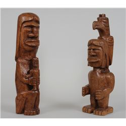 Two Coast Salish Totems Carved by Alex Julian ca. 1960  17" H.  Good Condition