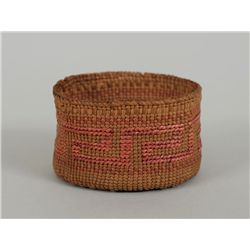 Miniature Tlingit Basket with Key Step False Imbricated Design 2" D. 1 1/8" H.  Good Condition