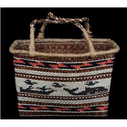Nuu-chah-nulth Handled Double Woven Carry Basket with Eagle, Bird and Whalers Hunting Whale Design 1