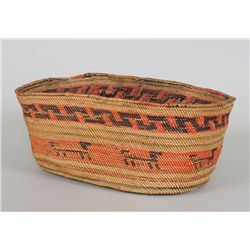 Makah Basket with Dog and Key Step Design 13 1/2" L. 5 1/2" H.  Good Condition