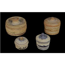 Four Nuu-chah-nulth Knob Top Baskets 2" D. - 3 1/2" D.  Good Condition