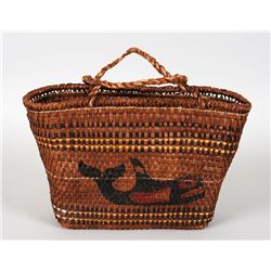Nuu-chah-nulth Cedar Bark Carry Basket with Painted Whale Design 9" H. 14" W.  Good Condition