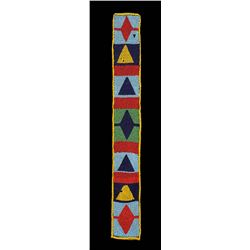 Rare Beaded Eastern Woodlands Pipe Stem Bag with Geometric Design on Trade Cloth 28" L. 4" W.  Good 