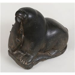 Inuit Soapstone Sculpture of an Otter with a Fish Signed Daniel 9697  8" L. 6 3/4" H.  Good Conditio