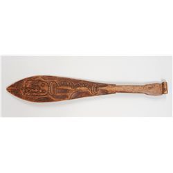 19TH C. Tlingit Dance Paddle with Carved Whale and Mosquito Design 24" L. 42" W.  Good Condition wit