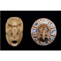 Two Miniature Masks; Kwakiult Eagle Carved by Dave Jacobson - Fort Rupert, B.C. 2 1/2" H. and Bookwu