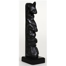 Haida Argillite Transformation Totem Carved with Four Figures 6 1/4" H. 1 5/8" W. Base  Good Conditi