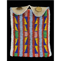 Crow Beaded Dispatch Bag, Sinew Sewn with Geometric Design 7" L. 6" W.  Good Condition
