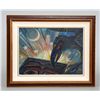 Image 1 : Gordon Kit Thorne Painting of a Raven Releasing the Sun 17 1/2"x 21 1/2" Framed  Good Condition