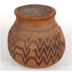 Lidded Basket with Chevron Design 9" D. 8 3/4"