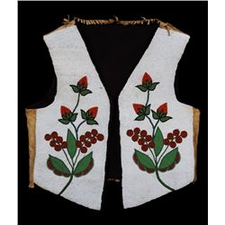 Vest with Finely Fully Beaded Front, Strawberry and Cherry Design 40" Chest  Good Condition with Ver