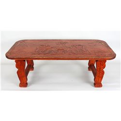 Northwest Coast Totemic Designed Table with Carved Raven Legs and Eagle Sun Design Table Top 48 1/2"