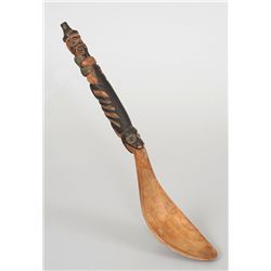 19TH C. Tsimshian Spoon Carved with a Shaman and Otter on the Handle 11 1/4" L. 1 7/8" W.  Good Cond