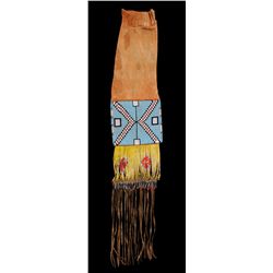 Blackfeet Beaded Pipe Bag With Geometric Design And Quill Work 24 L 6 W Good Condition With Qui