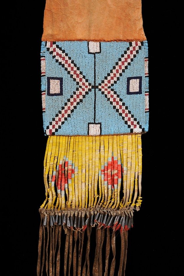 Blackfeet Beaded Pipe Bag With Geometric Design And Quill Work 24 L 6 W Good Condition With Qui