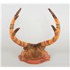 Image 2 : Nuu-chah-nulth Basketry Covered Deer Horns with Bird and Geometric Design 11" H. 10" W.  Good Condit