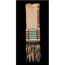 Plains Beaded Pipe Bag with Geometric Design and Tin Cones 18" L. 5" W.  Fine Condition