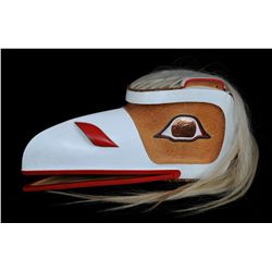 Articulated White Raven Mask by John Copage 23 1/4" L. 11 1/2" H. 8" W.  Good Condition