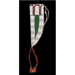 Plains Beaded Knife Sheath with Geometric Design 18" L. Including Quill Work 3 3/4" W.  Fine Conditi