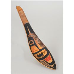 Northwest Coast Carved Wood Spoon with Finely Painted Design 8 3/4" L. 2 1/4" W.  Fine Condition