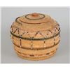 Image 1 : Athabascan Knob Top Handled Willow Basket with Beaded Design Deaccessioned Glenbow Museum