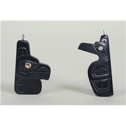 Two Haida Argillite Pendants Carved by Glen Pollard; Raven 2 1/4" H. and Bear 2" H.  Both in Good Co