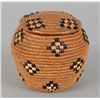Image 1 : Lillooet Coiled Cedar Wool Basket with Diamond Imbricated Design 5" D. 4 1/2" H.  Good Condition