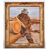 Image 1 : Painting of Capt. Andy Brown Carving by Jean Ness Findlay, Signed and Dated 1940  25"x 30" Framed, C