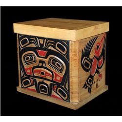 Northwest Coast Bent Wood Box Carved and Painted with Bear and Hummingbird Design by Warren Adams 13