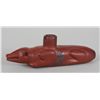 Image 1 : Osage/Quapaw Catlinite Possum Effigy with Pewter Inlay Collected in 1958 9 1/2" L. 3" H.  Good Condi