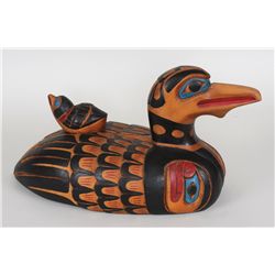 Coast Salish Duck and Baby Duck Carved by Doug LaFortune 17" L. 8" W.  Good Condition