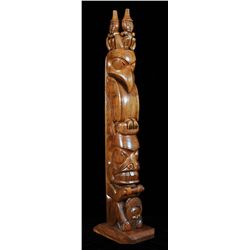Norman Price Finely Carved Haida Yew Wood Totem with Three Watchman, Raven Holding Fish and Beaver 5