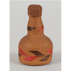 Tlingit Spruce Root Basketry Covered Bottle 2  D. 3 1/2  H.  Good Condition with Very Minor Loss To 