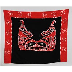 Kwakwaka'wakw Button Blanket with Sisiutl Design Made by Fanny Henry 60"x 74"  Good Condition