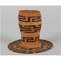 Tlingit Spruce Root Basketry Pen Holder with Key Step Design 5 1/4" D. 4 1/4" H.  Fine Condition