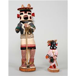 Miniature Kachina Dancer Carved by Phillip Belone 4 1/2" H.  Good Condition and a White Buck Kachina