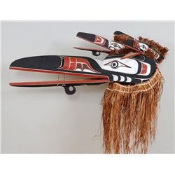 Stan Hunt Kwaguilth Multipule Raven Mask - Fort Rupert, B.C. 44" L. 21" W. 40" H. Including Cedar Ba